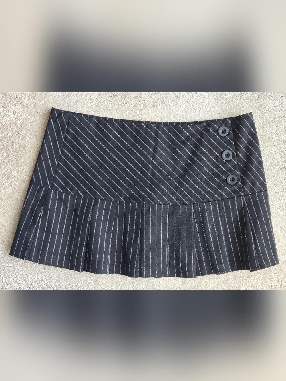 Urban Behavior Black and White Pinstripe Skater Skirt with Side Button Y2k
